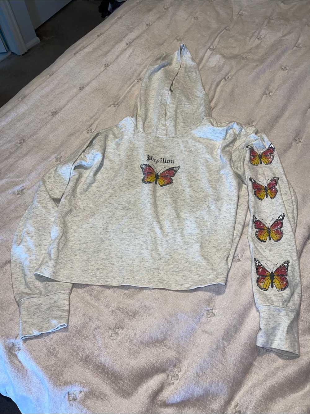 Cropped Hoodie with Butterfly Sleeve